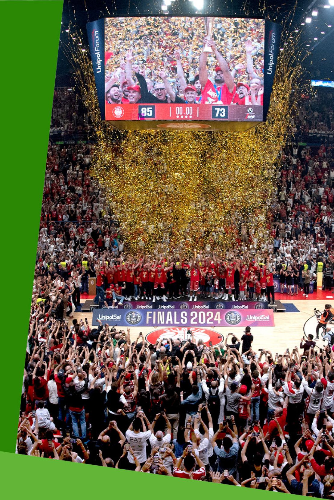 Immagine dei giocatori dell'Olimpia Milano durante la vincita